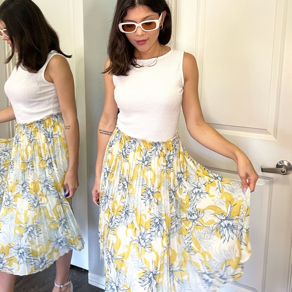 Zara Trafaluc Collection Floral Yellow and White Skirt